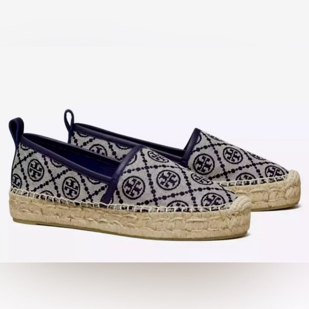 Tory Burch Stylish Navy T-Monogram Espadrilles ~ Women’s Sz 6